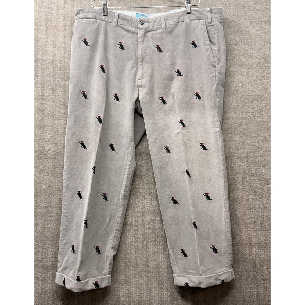 Castaway Pants Mens 40x29 Gray Corduroy Dog Embroidered Chino Stretch Preppy